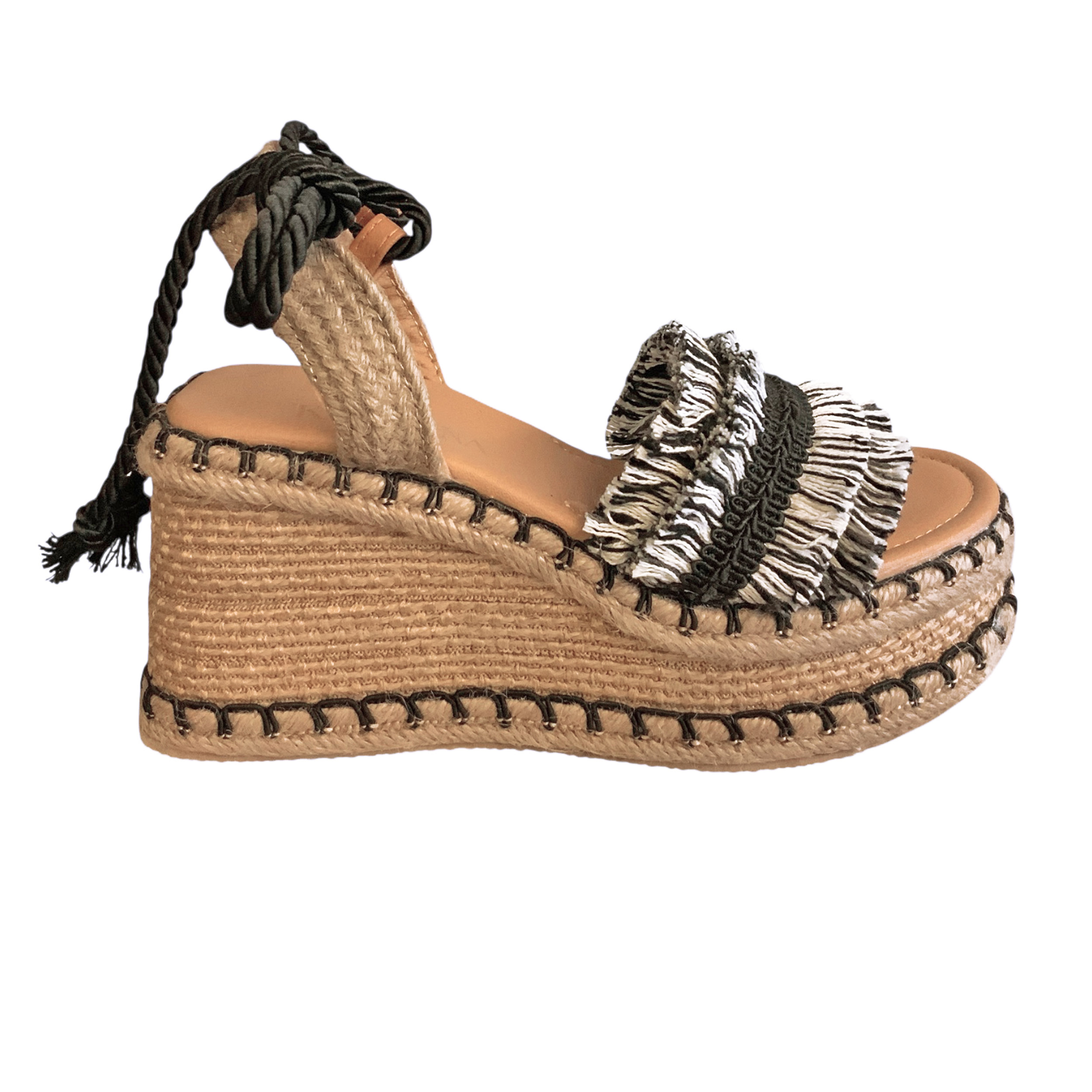 BORA KAVËLINA Alpargatas plataforma baja blanco y negro