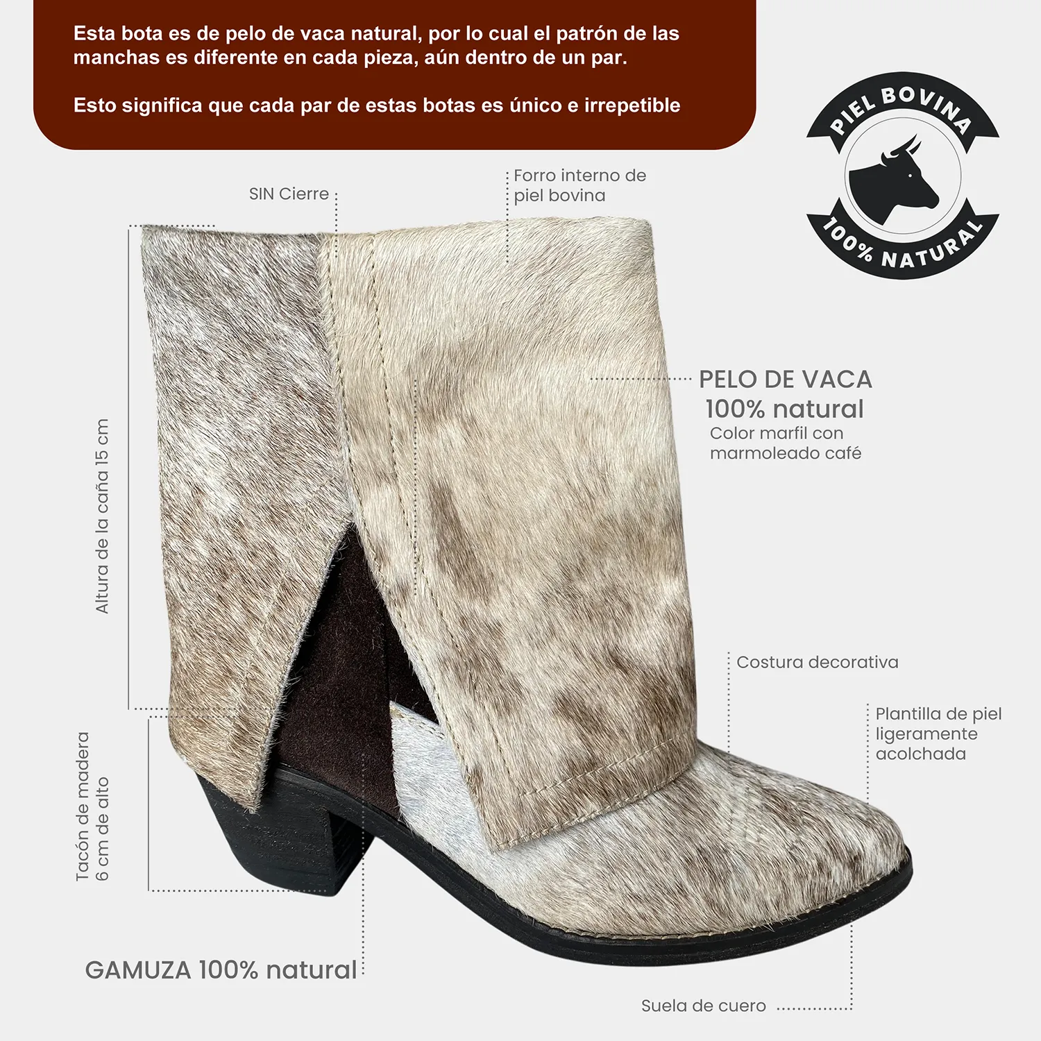 Botines KAVËLINA Dama, Pelo De Vaca 100% Natural Ankleboot MARA