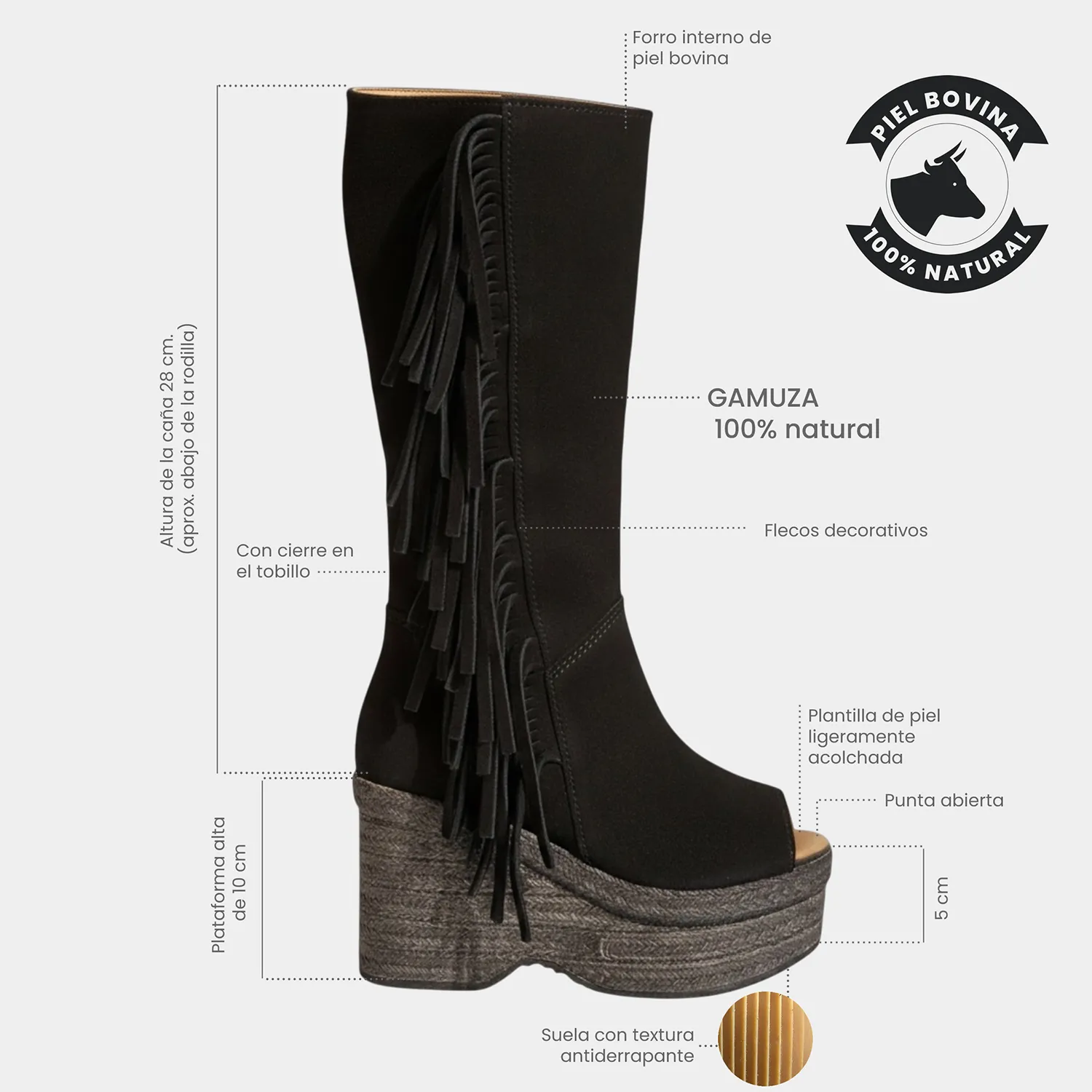 Botas Hippie KAVËLINA De Gamuza Para Mujer, 100% Piel Bovina LYRA