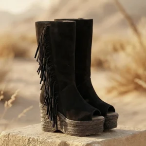 Botas Hippie KAVËLINA De Gamuza Para Mujer, 100% Piel Bovina LYRA