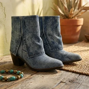 Botines KAVËLINA Dama, Mezclilla Y Piel Natural En Interior DENIM