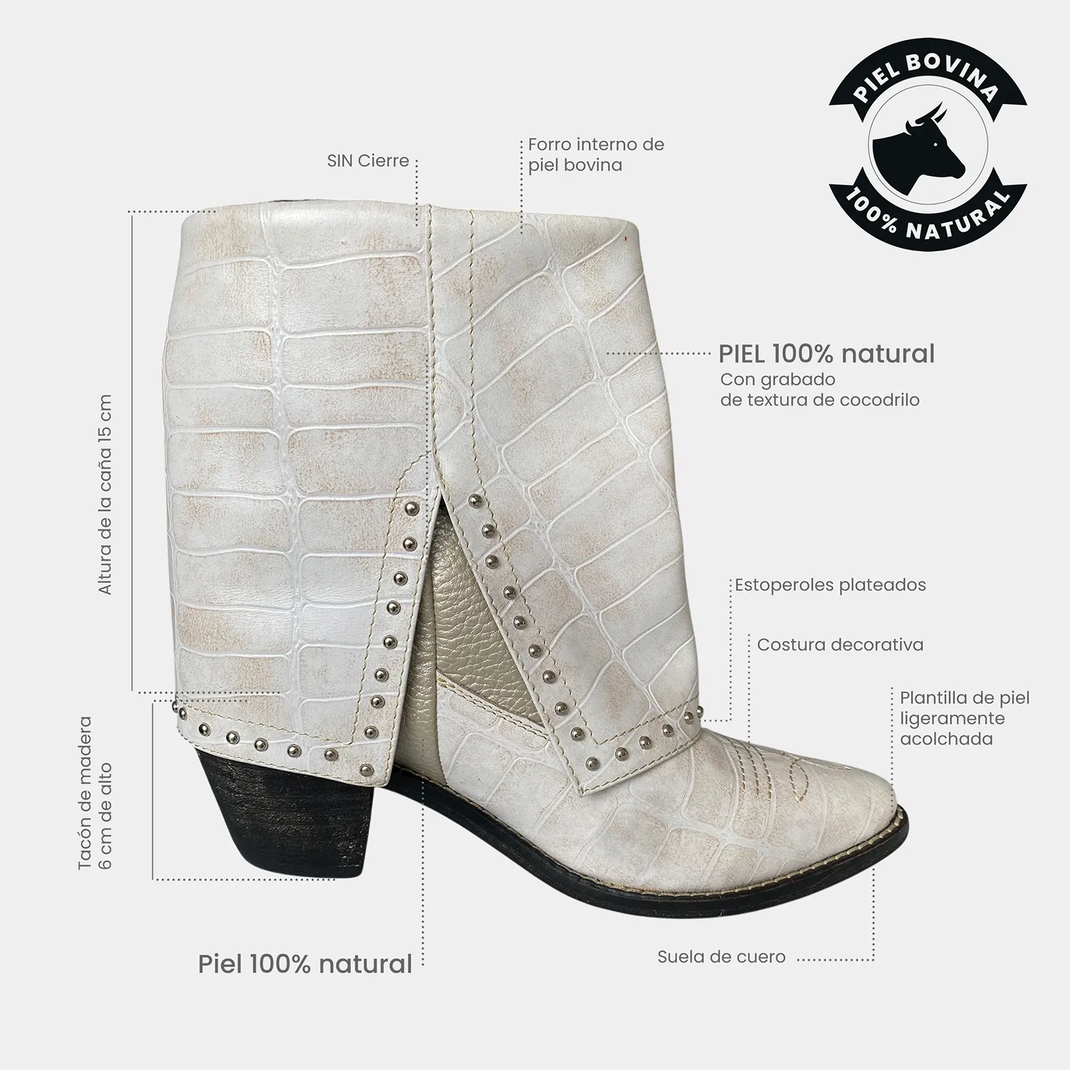 Botines KAVËLINA Dama, PIEL De Vaca 100% Natural Ankleboot BIANCA