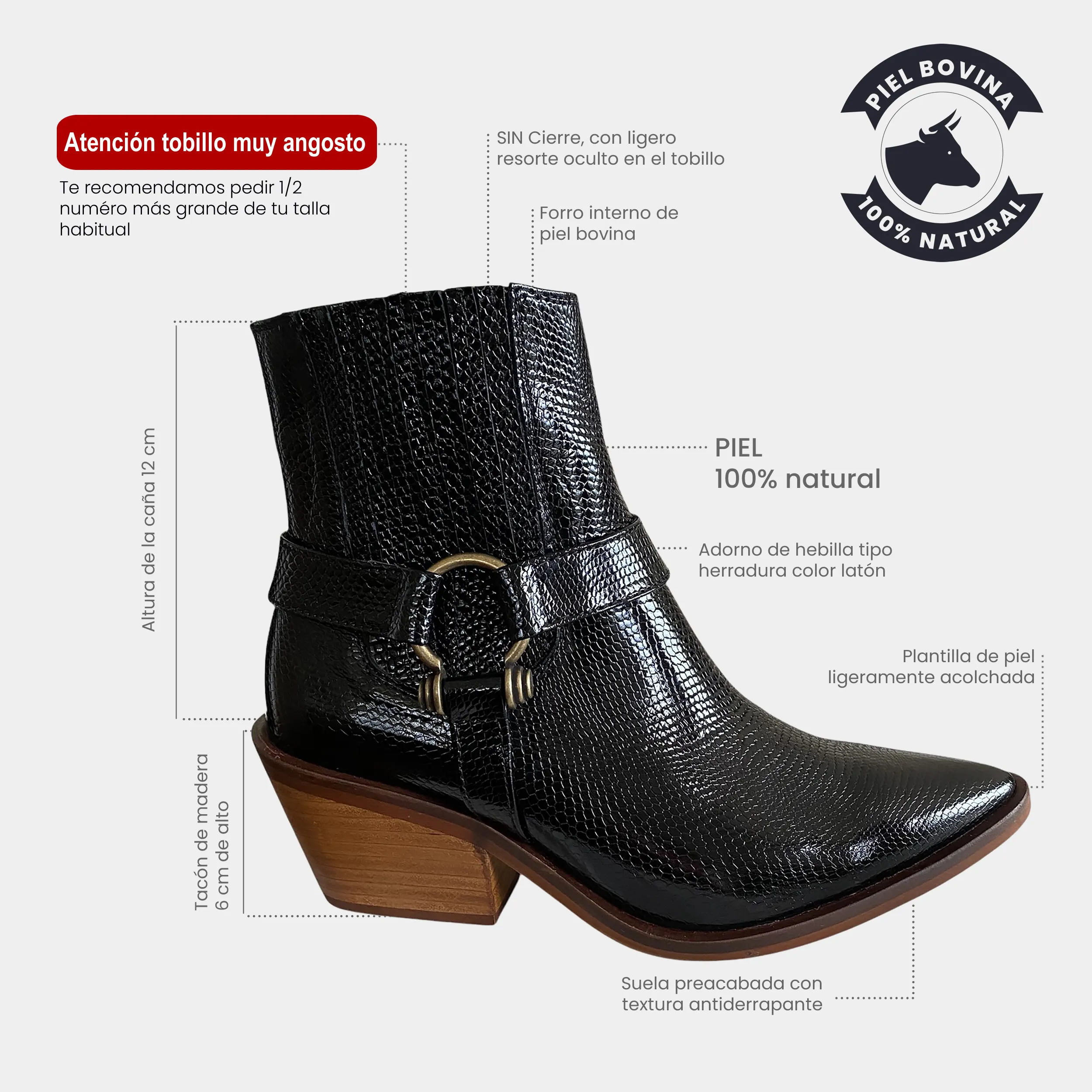 Botines KAVËLINA Dama, PIEL De Vaca 100% Natural Ankleboot BRUNA