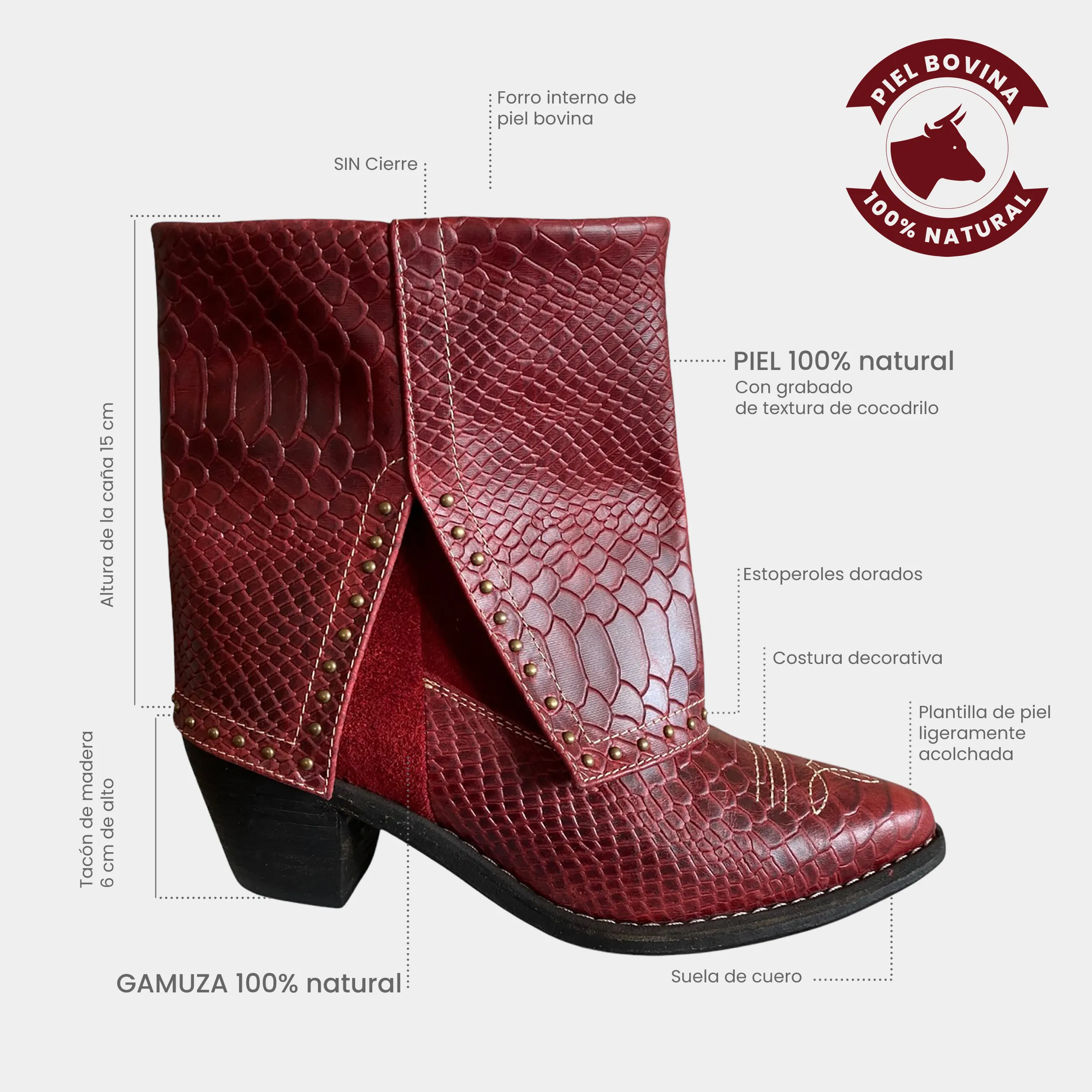 Botines KAVËLINA Dama, PIEL De Vaca 100% Natural Ankleboot CHERRY