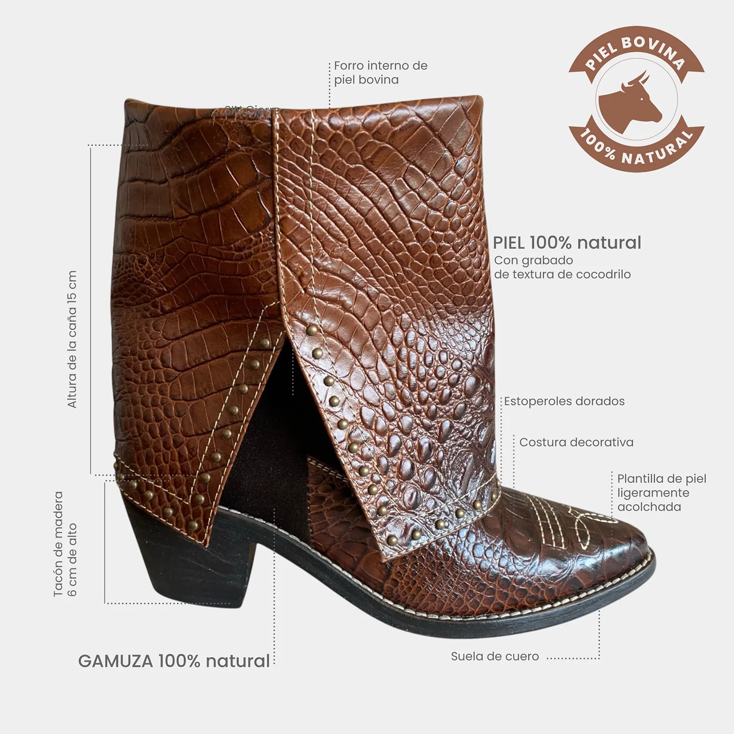 Botines KAVËLINA Dama, PIEL De Vaca 100% Natural Ankleboot KROKO