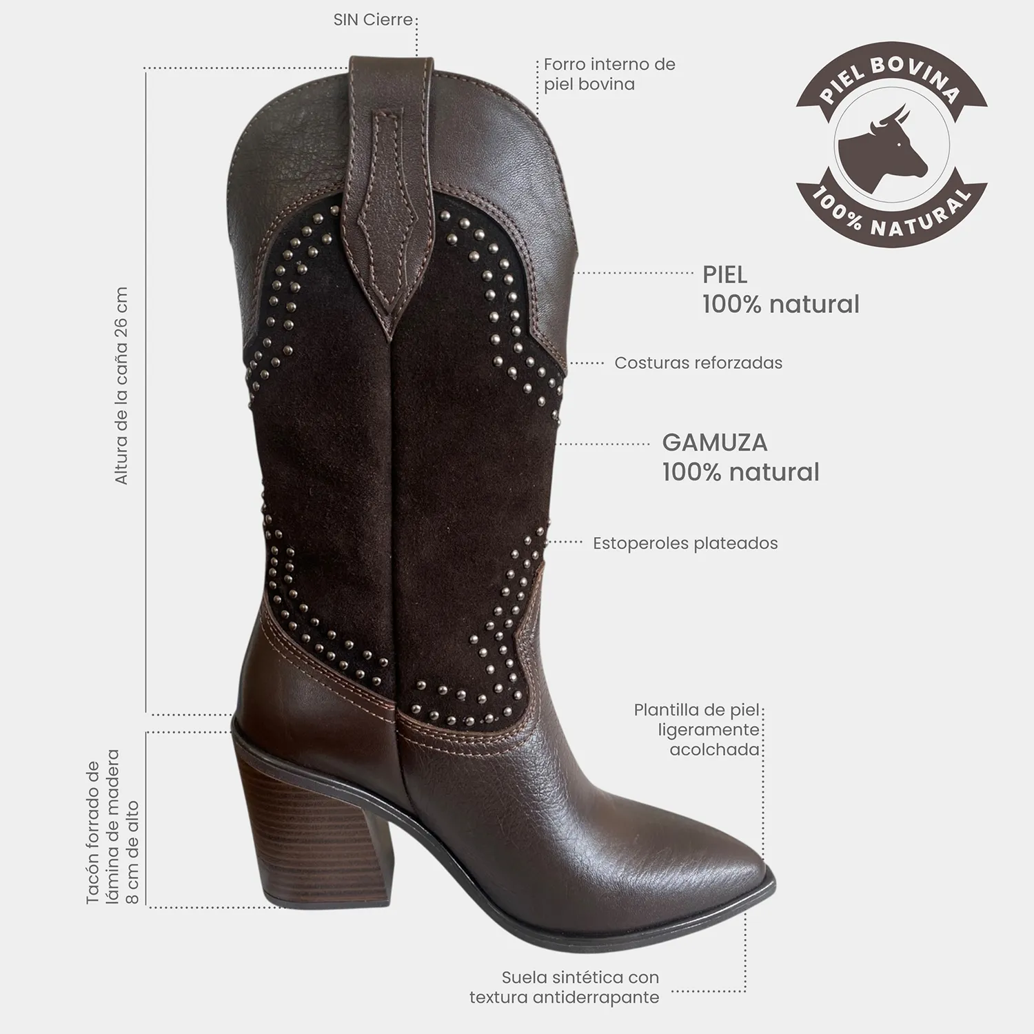 Bota Country KAVËLINA, piel y gamuza