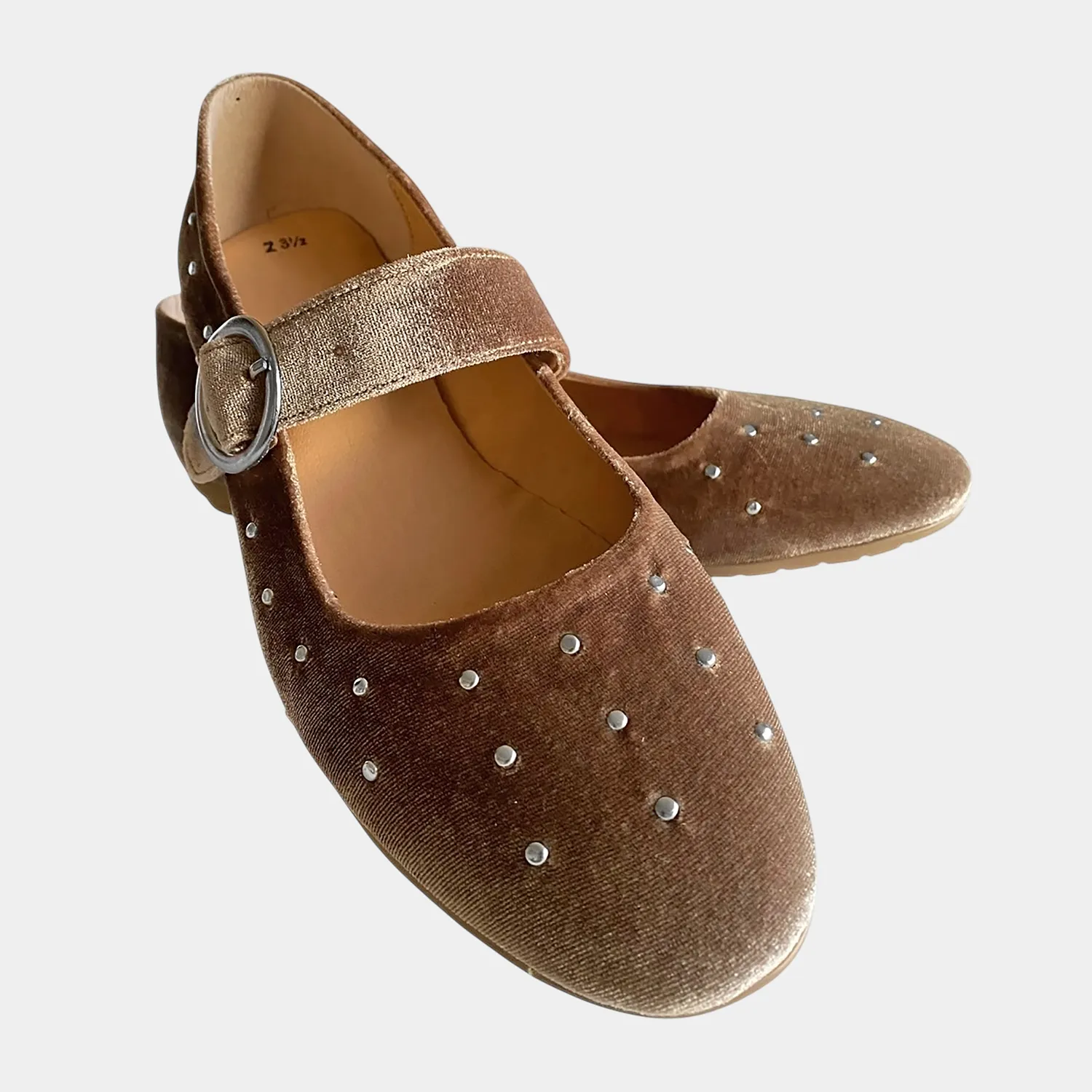 Ballerina KAVËLINA. Flats Dama, TERCIOPELO y PIEL De Vaca 100% Natural, CAFÉ