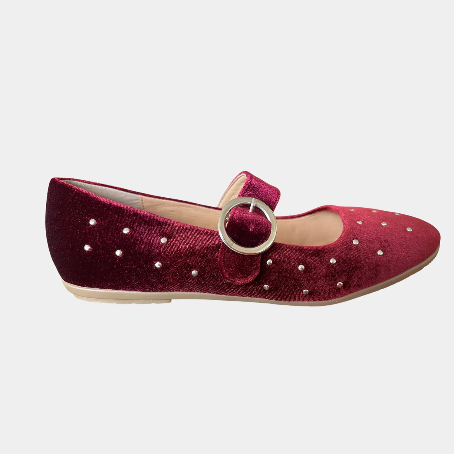 Ballerina KAVËLINA. Flats Dama, TERCIOPELO y PIEL De Vaca 100% Natural, Rojo