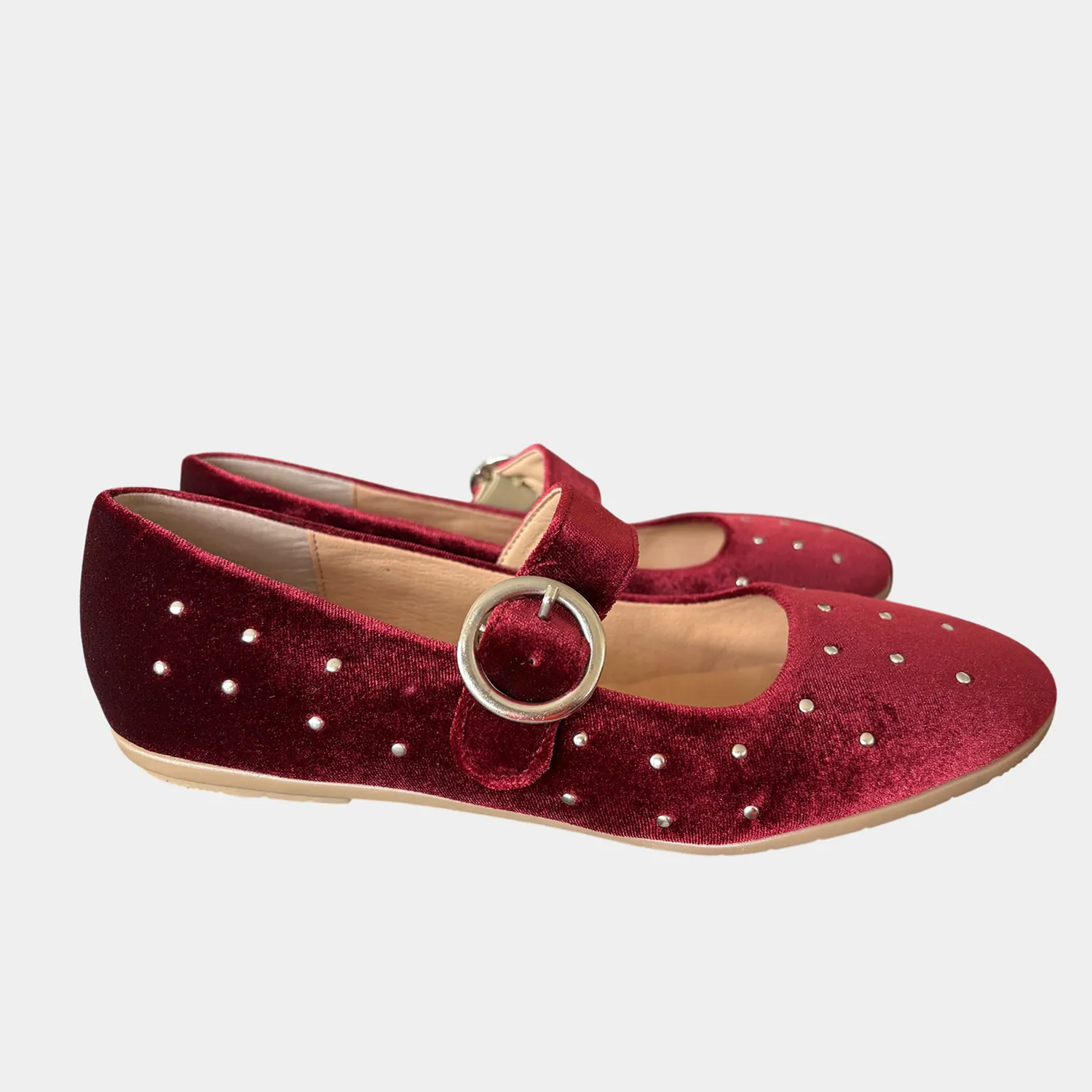 Ballerina KAVËLINA. Flats Dama, TERCIOPELO y PIEL De Vaca 100% Natural, Rojo