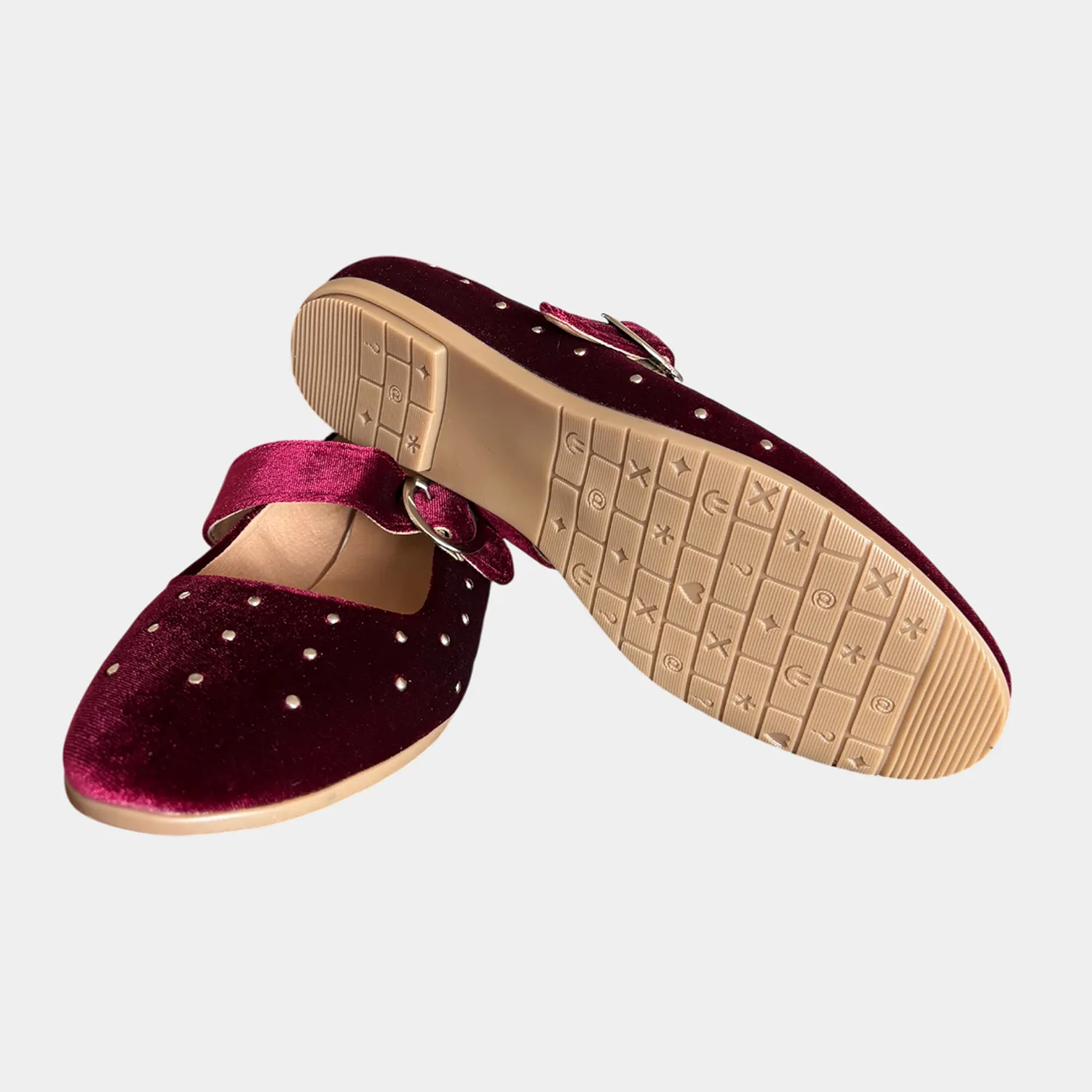 Ballerina KAVËLINA. Flats Dama, TERCIOPELO y PIEL De Vaca 100% Natural, Rojo