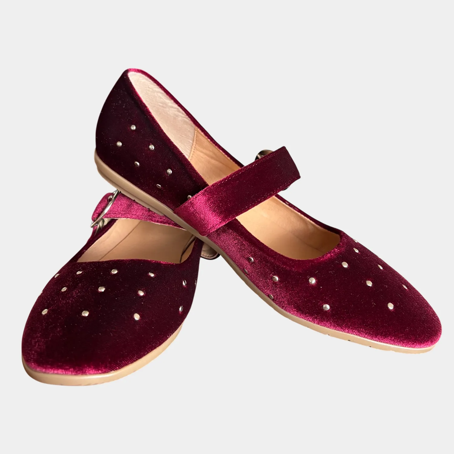 Ballerina KAVËLINA. Flats Dama, TERCIOPELO y PIEL De Vaca 100% Natural, Rojo