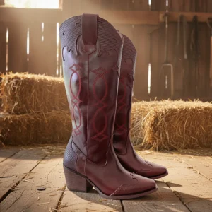 Bota Country KAVËLINA, piel natural VINO