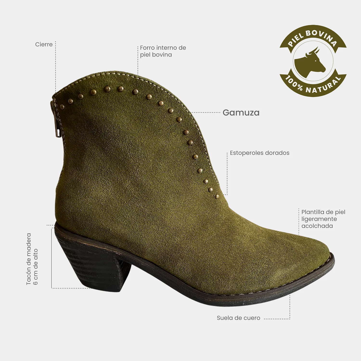Botines KAVËLINA Dama, GAMUZA De Vaca 100% Natural Ankleboot OLIVIA